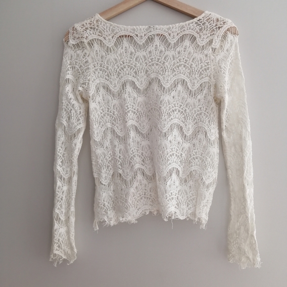 Farm Rio Sheer Lace Long Sleeve Ivory Blouse P (00-0) - Picture 2 of 16